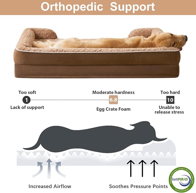 WNPETHOME Orthopedic Washable XXL Dog Bed for Senior Dog Cozy Sleep | Extra Large Waterproof Big Soft Dog Couch Sofa Bed for Dogs Relax with Removable Cover Supportive Pet Bed Brown 54x36 Inch