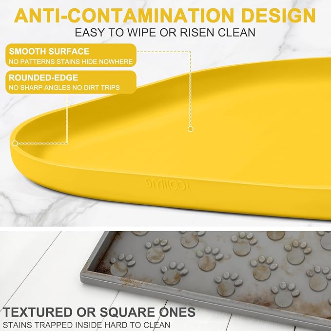 SMILOOL Waterproof Silicone Pet Food Mat with Raised Edge for Dog & Cat | 24" x 16" Non-Slip Pet Feeding Mats with Lip for Food & Water Bowl, Food Grade, Easy Cleaning, Vivid Yellow