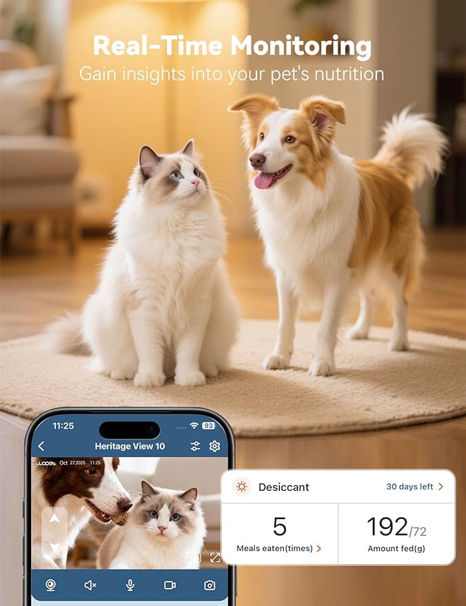WOPET Automatic Cat Feeder with Camera for Two Cats, 6L Automatic Dog Feeder with HD Video and Night Vision, 5G/2.4G WiFi Pet Feeder for Cats & Dogs, SD Card Storage & 2-Way Audio