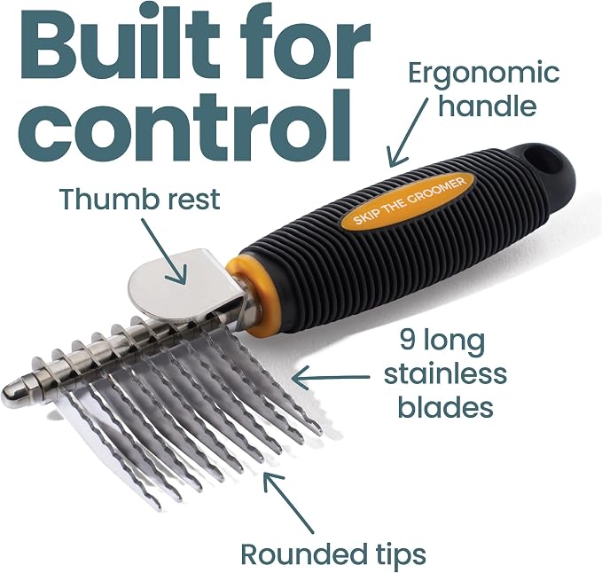 Dematting Cream + Rake Brush - Mat & Tangle Remover Kit | Cream + Rake Brush 2-Step Mat Kit: Apply, Wait 2 Min, Brush Outside-In. For Doodle Coats. No Rinse.