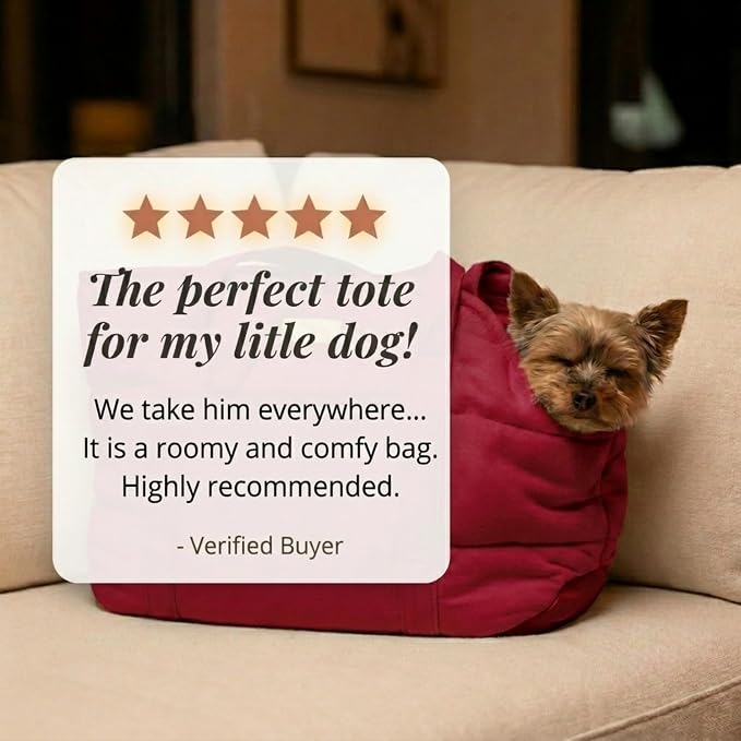 Plush Dog Purse Carrier for Small Dogs, Soft Dog Tote Bag with Safety Harness Clip, Cozy Pet Carrier for Dogs Under 15 lbs, Comfortable Dog Shoulder Carrier for Travel, Red