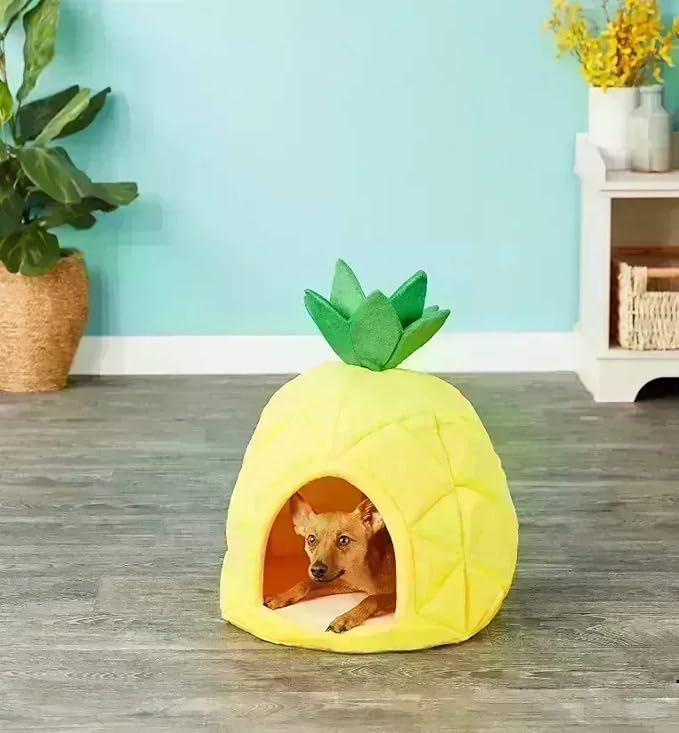 YML Pineapple Pet Bed House for Cat, Kittens, Dogs, and Pupppies, Medium, Yellow