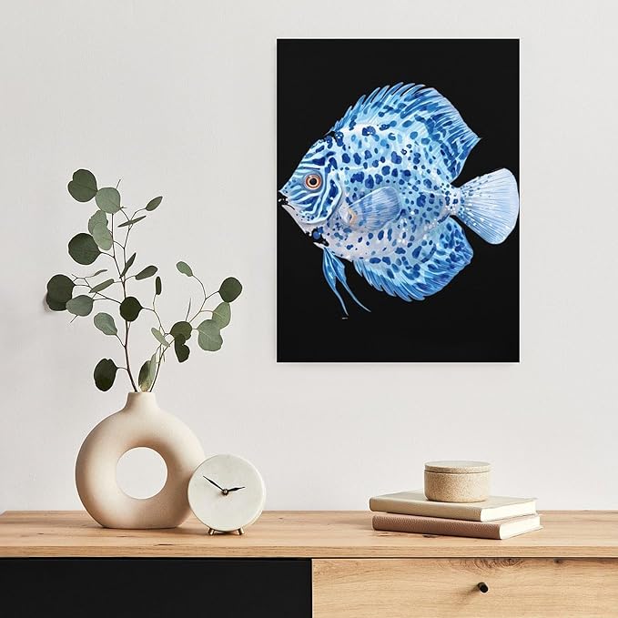 Discus Fish Wall Art Canvas Artwork Vintage Hanging Pictures Painting Poster for Home Decor