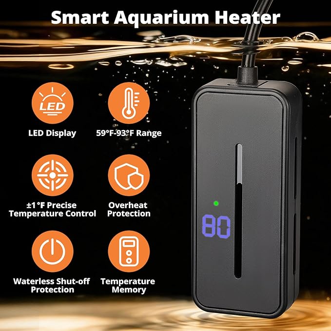 2.5 Gallon Small Fish Tank, Nano Aquarium with Heater, Ultra-Clear Glass, LED Light, Filter, Lid, Gravel and Rock, Desktop Beta Fish Aquarium Perfect for Shrimp, Snails or Live Plants
