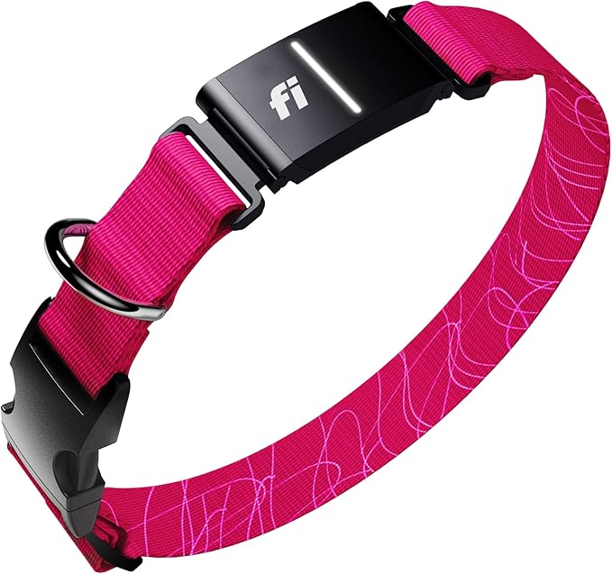 Fi New Series 3+ Smart Dog Tracker Collar [6 Month Membership Included] GPS Tracker for Dogs with Health & Behavior Monitoring, Escape Alerts, Waterproof, LED, Apple Watch Compatible (Pink, Medium)