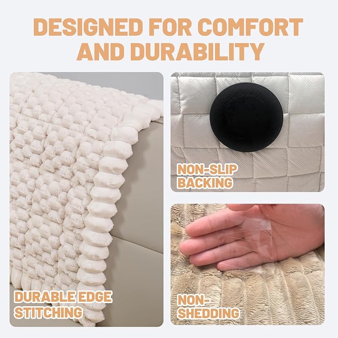 Waterproof Couch Cover for Dogs Washable,Nonslip Fuzzy Durable Pet Friendly | Soft Slipcovers for 3 Cushion Sofa Cover,Plush Thick Protector Fits Mat Bed Leather & Fabric Couches (Beige 27.6"x59.06")