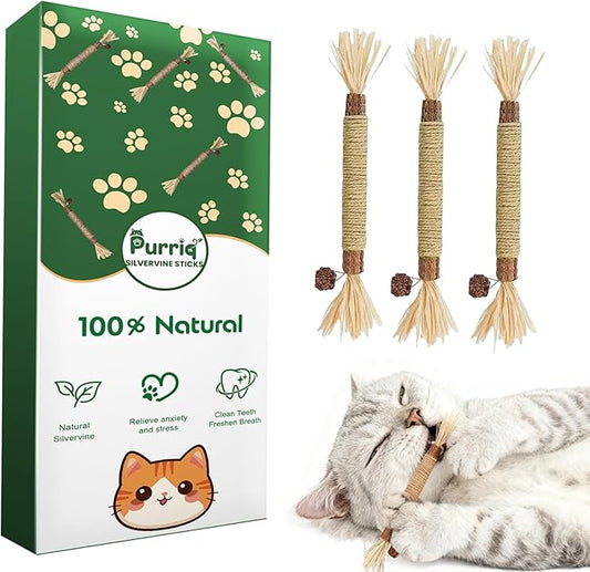 Natural Silvervine Dental Sticks, Natural Silvervine Sticks for Cats, Cleaning Dental, Scratch and Bite Resistant, Calm Cat Boring, for Indoor Kitty Interactive Kitten Chew Playthings (3Pcs)