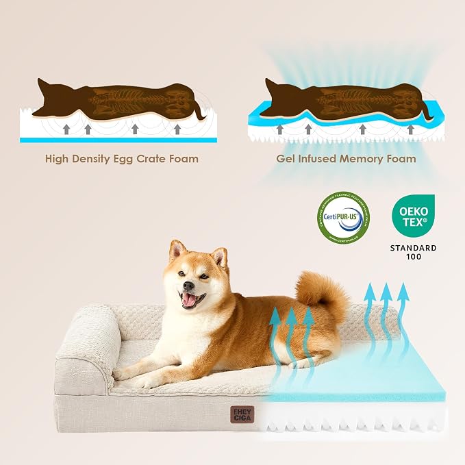 EHEYCIGA XL Dog Bed Memory Foam for Crate, Extra Large Dog Bed Orthopedic with Washable Removable Cover, Waterproof Pet Sofa Couch XLarge Size Dogs, 41x27x6.5, Beige | Washable Removable Cover, Waterproof Flat Pet Sofa Couch with Nonskid Bottom, 41x27x6.5