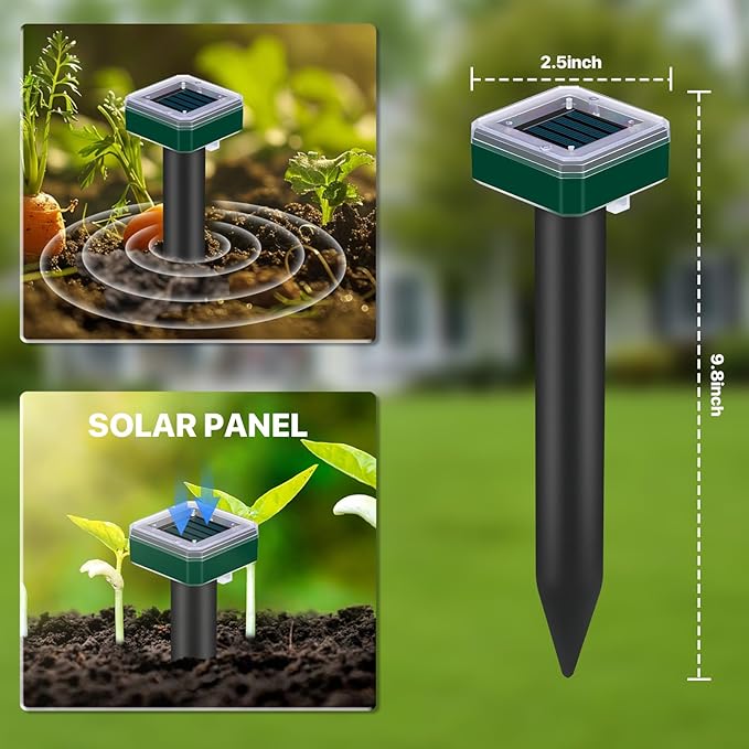 8 Pack Mole Repellent Solar Powered for Lawns Snake Repellent for Yard Gopher Trap Groundhog Vole Repellent Ultrasonic Spike Outdoor Waterproof Sonic Chipmunk Rodent Burrowing Animals Deterrent Stake