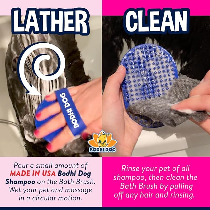 Bodhi Dog Shampoo Brush - Pet Grooming & Bath Supplies for Dogs and Cats - Bath Brush for Long & Short Hair - Premium Scrubber for Shower, Showerhead, Sprayer & Bathing (One Pack, Pink)