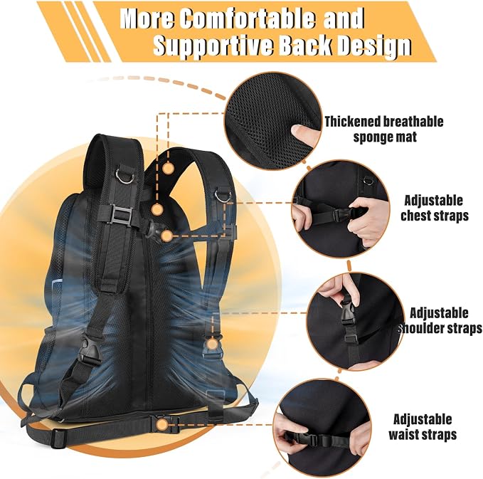 YUDODO Dog Front Carrier Backpack, Adjustable Breathable Dog Backpack | Ventilated, Safety Belt, Lightweight, Reflective Strip, Pocket Storage, For Walking Hiking Outdoor, Jet Black, M