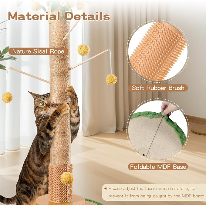 45" Tall Cat Scratching Post with Toy | Sisal Rope, Track Balls, Slef-Grooming Brush, Hanging Ball Toy