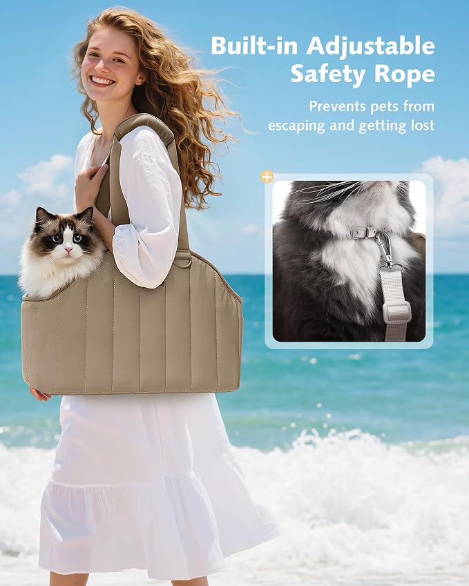 Pecute Dog Purse Carrier, Lightweight Dog Carriers for Small Dogs,XL,Khaki | Breathable mesh,Foldable,Paper-textured fabric is water-repellent,Built-in safety rope,Machine washable,Under 8.8lbs
