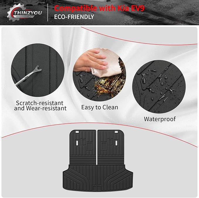 Cargo Mat Compatible with 2024 2025 2026 Kia EV9 Trunk Mat Cargo Liner TPE All Weather Back Seat Cover Protector 3rd Row Trunk Liner 2024 Accessories (6&7 Seats, Trunk Mat with Backrest Mats)