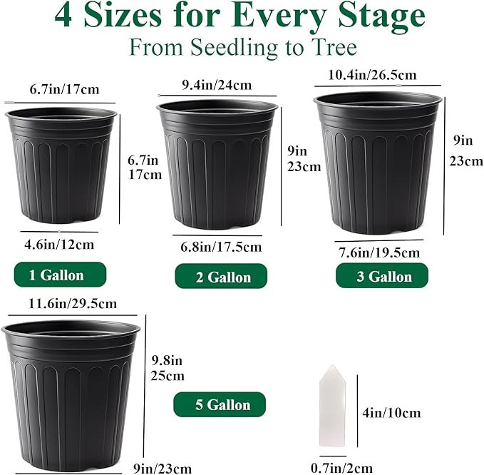 50 Pack 2 Gallon Flexible Plant Nursery Pots Plastic Seedling Starting Pots with Drainage Holes Soft Flower Pots Plant Container with Plant Labels, Black