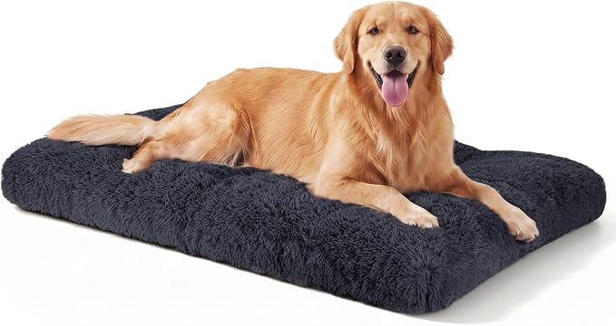 JOEJOY Large Dog Bed Crate Pad, Deluxe Plush Washable Dog Beds Fulffy Soft Kennel Pad Anti-Slip Pet Sleeping Mat for Extra Large Medium Small Dogs, 40" x 27", Dark Grey
