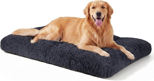 JOEJOY Large Dog Bed Crate Pad, Deluxe Plush Washable Dog Beds Fulffy Soft Kennel Pad Anti-Slip Pet Sleeping Mat for Extra Large Medium Small Dogs, 40" x 27", Dark Grey