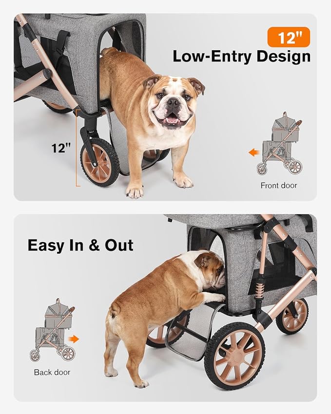 Double Pet Stroller with 2 Detachable Carriers, Shock-Absorbing | Dog & Cat Stroller for Small/Medium Pets, Convertible Car Seats, Foldable Design, 4-Wheel Smooth Ride