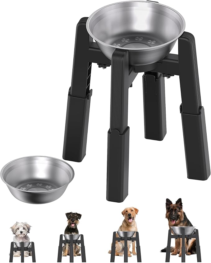 Elevated Dog Bowl, Raised Dog Bowl Stand with Stainless Steel Bowl | Elevated Pet Water & Food Bowl for Medium Dogs, Stable and Anti-Slip Raised Bowl