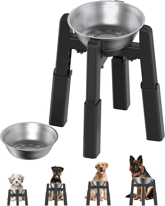 Elevated Dog Bowl, Raised Dog Bowl Stand with Stainless Steel Bowl | Elevated Pet Water & Food Bowl for Medium Dogs, Stable and Anti-Slip Raised Bowl