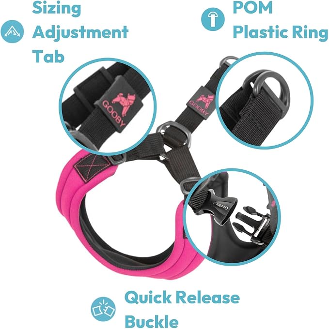 Gooby Escape Free Sport Dog Harness, Choke-Free, Pink, Large | Patented escape-free frame; Reduces choking; 4-point adjustment; Soft neoprene padding; Durable webbed straps