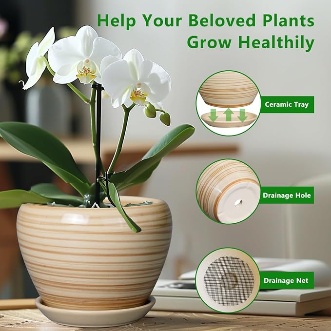 Ceramicfor Ceramic Pot for Plant 10 Inch - Planter for Outdoor Plants Indoor Plant Pot with Drainage Hole Large Planter Round Flower Pot for House Patio Garden Yellow