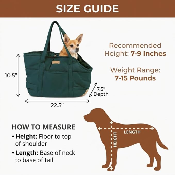 Plush Dog Purse Carrier for Small Dogs, Soft Dog Tote Bag with Safety Harness Clip, Cozy Pet Carrier for Dogs Under 15 lbs, Comfortable Dog Shoulder Carrier for Travel, Green