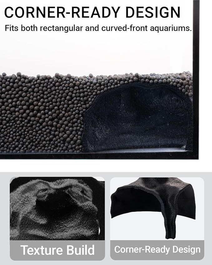 Aquarium Cave – Rock Texture Fish Shelter with 180° Viewing Angle, Fits Fish Tanks for Pleco, Betta, Loaches, Shrimp & Snails – Aquarium Decor & Tunnel (Black, Small)