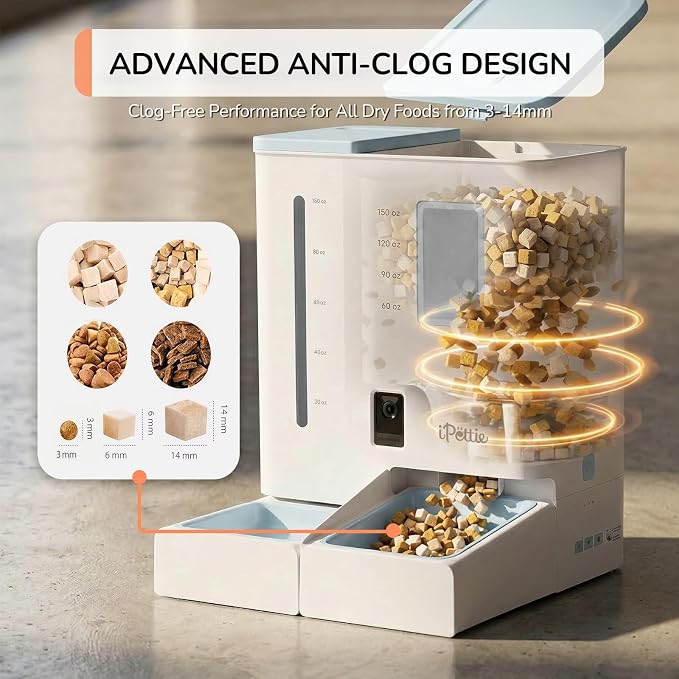 iPettie Camera Automatic Cat Feeder and Water Dispenser, 5G/2.4GHz WiFi | 2K HD Video, Night Vision, APP Scheduling & Alerts, 1 Filter Included, 300oz Large Capacity for 2 Weeks, FW54 Camera Version