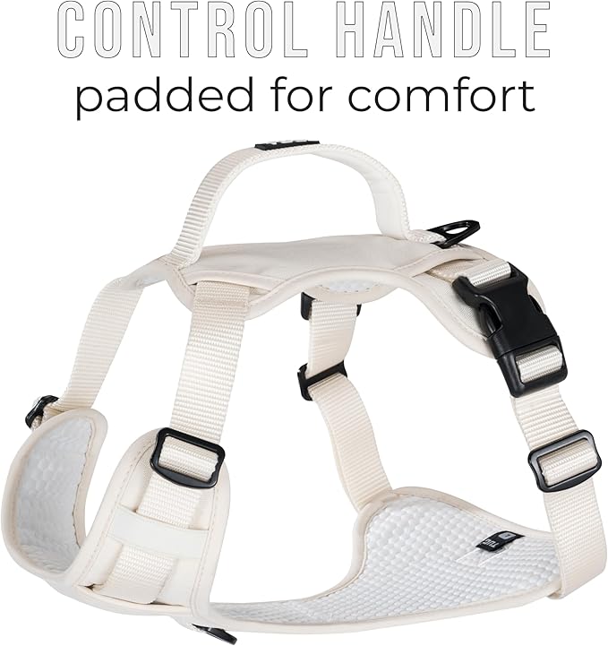 TUG No-Pull Dog Harness, 2 Leash Clips + Padded Handle (Small, Cream) | Water-Resistant Padded Interior | No-Pull Front Clip | Padded Back Handle | Adjustable Straps
