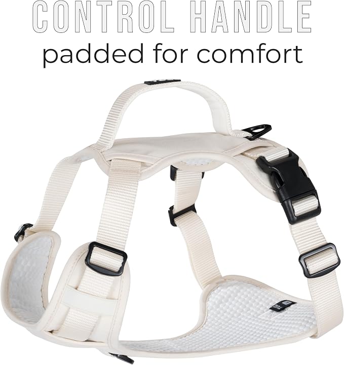 TUG No-Pull Dog Harness, 2 Leash Clips + Padded Handle (XL, Cream) | Water-Resistant Padded Interior | No-Pull Front Clip | Padded Back Handle | Adjustable Straps