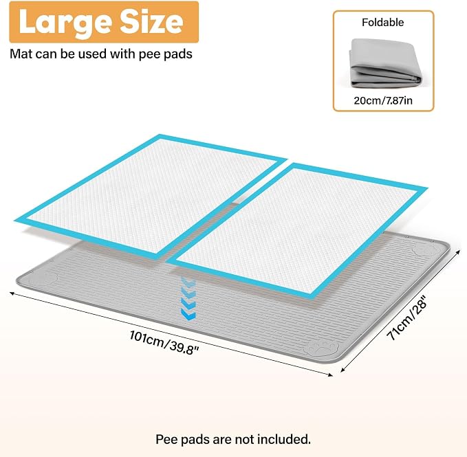 40"x28" Pee Pad Holder for Dogs Puppy Pad Holder Grey | Silicone Pee Tray for Dog Training Floor Protection Raised Edge Dog Potty Tray, No Pee Pads