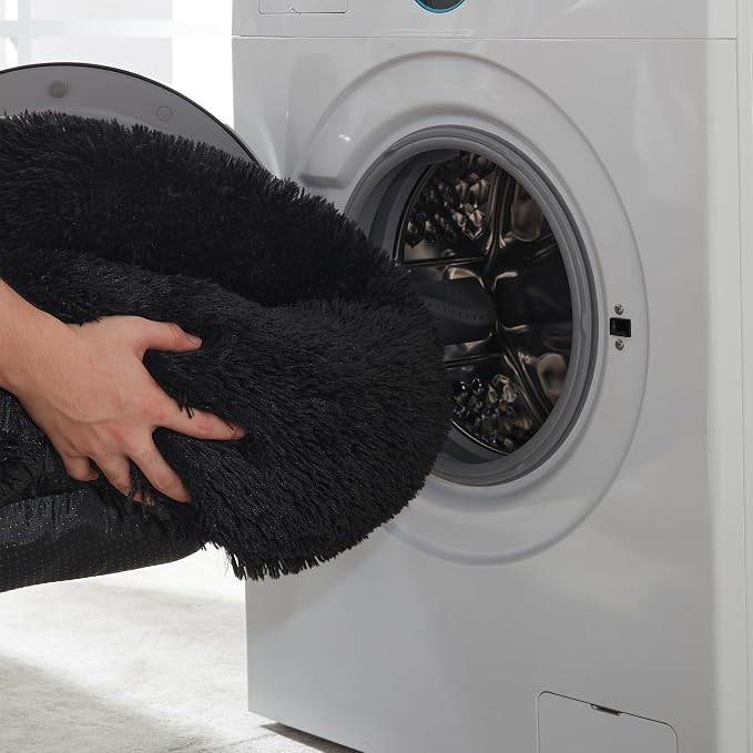 Western Home Calming Donut Small Medium Pet Dog Bed Washable,27" Black | Fluffy Faux Fur Round Cuddler,Anti-Anxiety,Anti-Slip Bottom,Plush Pet Dog Beds for Small Medium Sized Dogs,Up to 35 LBS