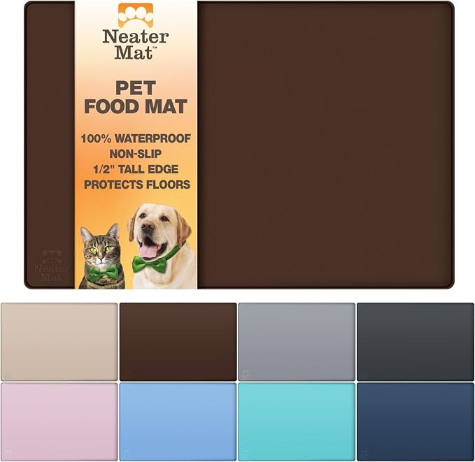 Neater Pet Brands Neater Mat Pet Mats for Food and Water, Cat & Dog Bowl Mat Waterproof Silicone, Feeding Tray, Dog Food Mats for Floors, Placemat w/Raised Edge for Under Bowls, 24" x 16", Brown