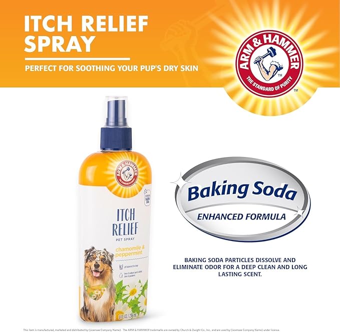 Arm & Hammer for Pets Itch Relief Spray for Dogs, Soothing Dog Skin Spray to Help Calm Itchy and Irritated Skin and Hot Spots Between Baths, Chamomile & Peppermint Scent, 8 Fl Oz - 2 Pack