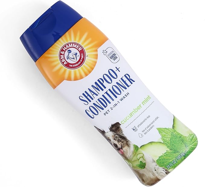 Arm and Hammer for Pets 2-in-1 Dog Shampoo and Conditioner, Cucumber Mint - Odor-Eliminating Baking Soda Formula for Clean, Fresh, Fully Conditioned Dog Coats, 20 Fl Oz - 2 Pack