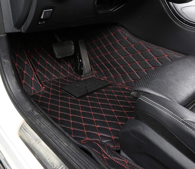 Customized Floor Mat Personalized Text/Photo Car Floor Liner Custom Fit 99% Car Model, Seda, SUV, Truck, Pickup - Black/Red