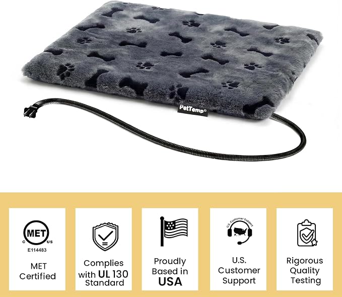 Pet Heating Pad for Cats Dogs Indoor & Sheltered Outdoor Waterproof Heated Cat Bed Heated Dog Bed Chew Resistant Cord Constant Temperature Gray Paw Print 20 x 16 Inch