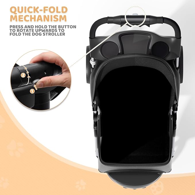 Magshion 3-Wheel Pet Stroller for Small/Medium Dog Cat, Up to 33lbs, Black | Foldable Travel Jogger w/ Breathable Mesh Cover, Lightweight Design, Safety Tethers, Cup Holder & Storage Basket