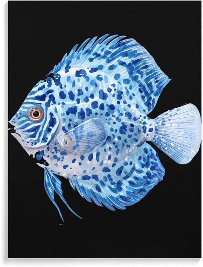 Discus Fish Wall Art Canvas Artwork Vintage Hanging Pictures Painting Poster for Home Decor