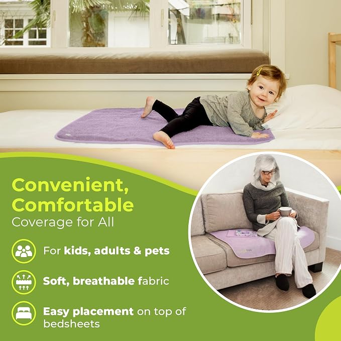 PeapodMats Bedwetting Waterproof Bed Mat, Reusable 3x3 Mauve | Washable reusable bed mat for bedwetting, incontinence, kids, adults, pets, and mattress protection.