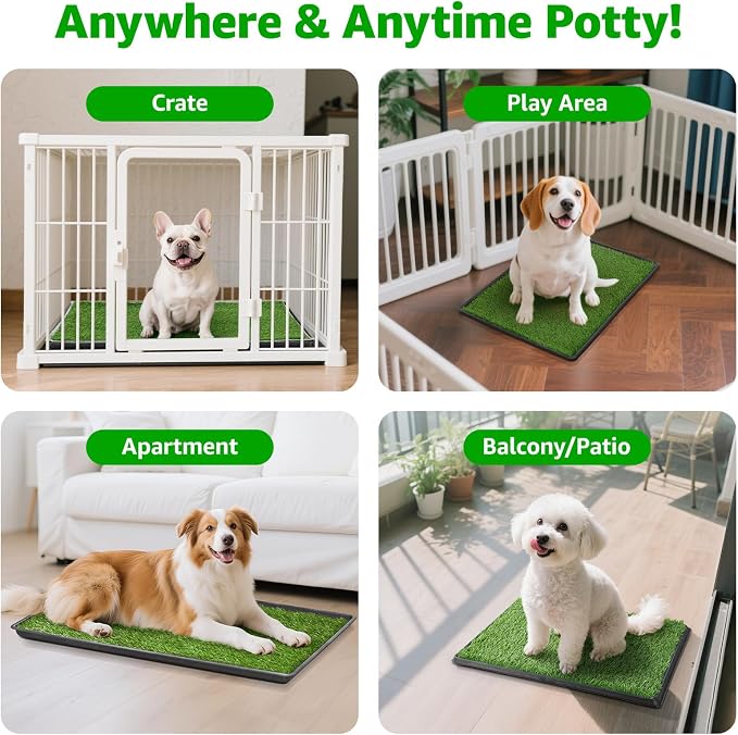 Portable Dog Grass Pad with Tray 41"x26", for Indoor Outdoor Potty Training | Dog Litter Box, Easy to Clean, Pet Loo, Artificial Grass Patch, Washable Pee Pad, Ideal for Patio Balcony Apartment