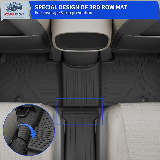 Rongtaod Floor Mats Compatible with 2026 Hyundai Palisade Gas Cargo Mat Trunk Mat Cargo Liner Kick Mats 7-Seater Captain Chairs All Weather Palisade Accessories (Floor Mats Full Set 7pcs)
