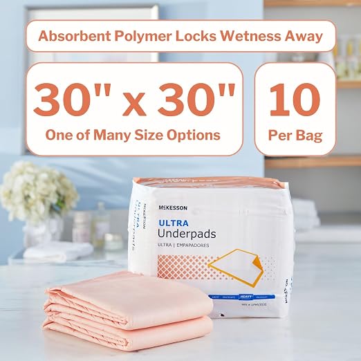 McKesson Ultra Underpads, Heavy Absorbency, Elderly, 30 x 30 in, 100 ct | Disposable Chux Pads for Adults, and Baby, Pee Pads, Incontinence Bed Pads