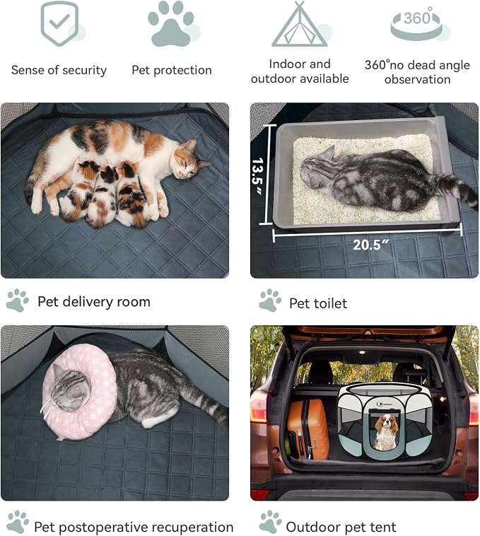 Sieidihit Dog Cat Playpen Tent Crate Cage with Washable Pee Pad, Small Grey | Rest Zone for Recovering Pets New Pet Quarantine Room Portable Pop Up Easy to Set up lightweight dog Kennel with Carrying Bag