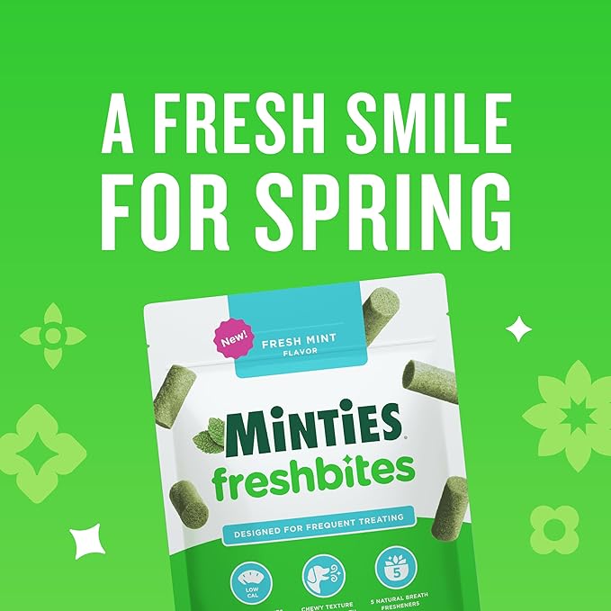 Minties FreshBites Soft and Chewy Dental Treats, Low Calorie Natural Mint Flavored Dental Chews for Dogs, 50 Count, Dog Chews Clean Teeth, Fight Bad Breath, Removes Plaque and Tartar