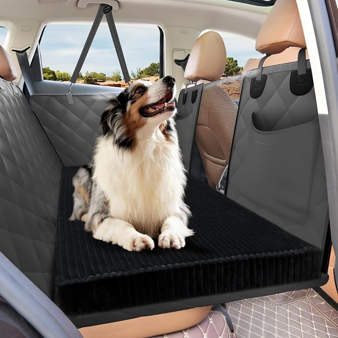 Dog Bed for Car Back Seat 4in, Non-Slip Backseat Pet Mat Standard | Soft Blanket for Travel, Plaid Flannel, Quilted PP Cotton Filling, Non-Slip Backing, Machine Washable, Fit Backseat Extenders