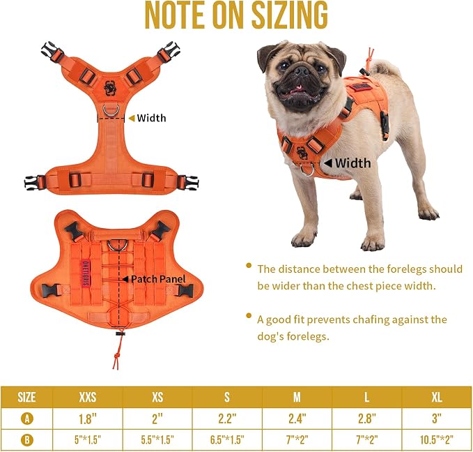 OneTigris Tactical Dog Harness Vest No-Pull Service Dog Vest for Small Dogs | 1000D Pullable Nylon, with Control Handle and Hook & Loop Panels, Easy On & Off, Adjustable for Walking Training Orange XXS