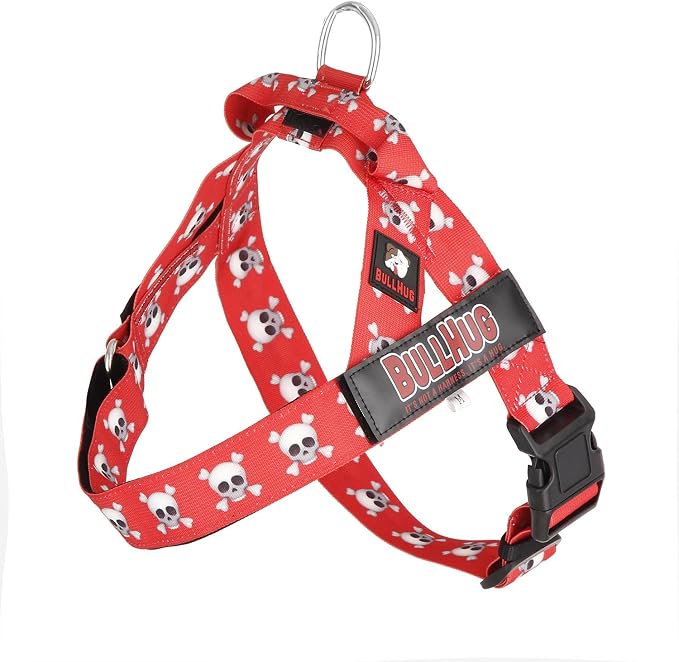 Adjustable Dog Harness– No Pull, No Choke – for English Bulldogs, French Bulldogs, Pugs & Broad-Chested Breeds – Easy, Safe Walks (Skull, Large)