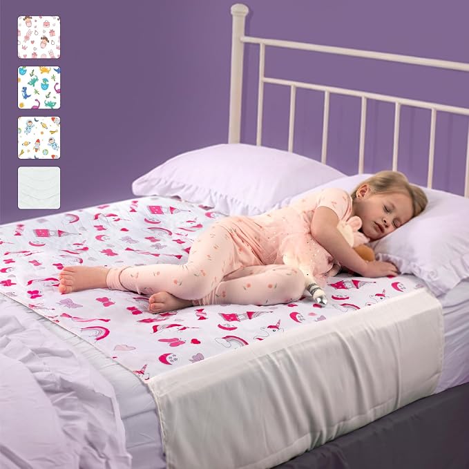 IMPROVIA® Pee Pads for Kids - Bed wetting Pads for Kids Potty Training Bed mats for Toddlers Waterproof Reuseable Washable Absorbent, Non Slip - Unicorn Design - Full Size 34”x52